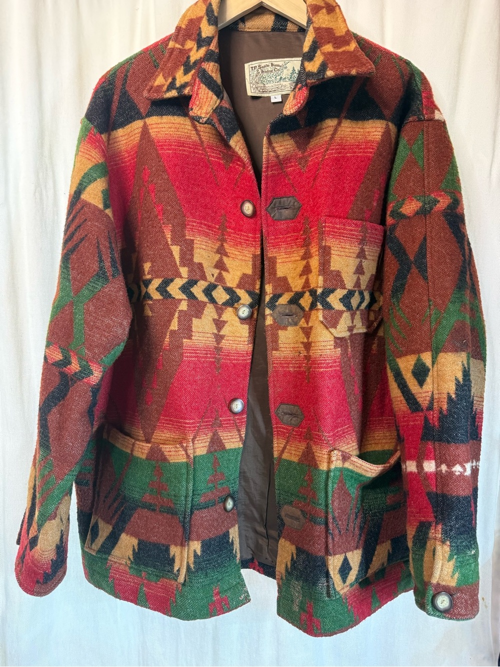 Southwestern Pattern Wool Blend Jacket - Red Multi